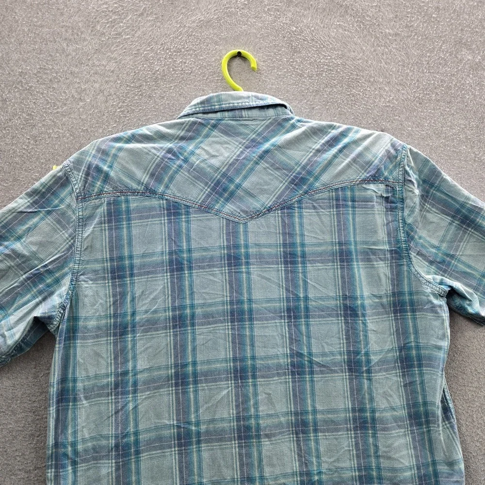 The Foundry Supply Co. Men Button Up Shirt XLT Blue Plaid Western Pearl Snap